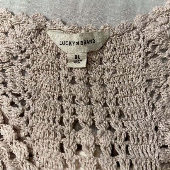 Lucky Brand XL Blush Pink Square Crochet Front Tie Cropped Festival Vest - Picture 13 of 15